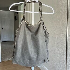 Stella McCartney Falabella shaggy deer faux leather tote light grey